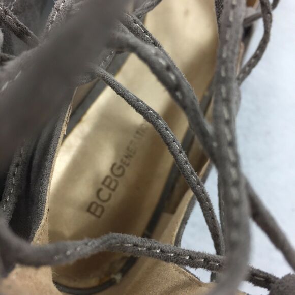 BCBGeneration Zaidee Ballet Flats Size 6.5 Taupe Gray Pointed Toe Gladiator Wrap - Picture 6 of 9